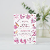 Invitation Carte Postale Bébé fille | Baby shower Jouets d'aquarelle rose (Debout devant)