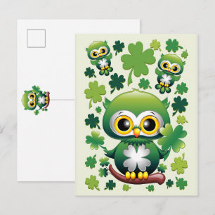 Invitation Carte Postale Bébé Hibou Mignon St Patrick Dessin Animé