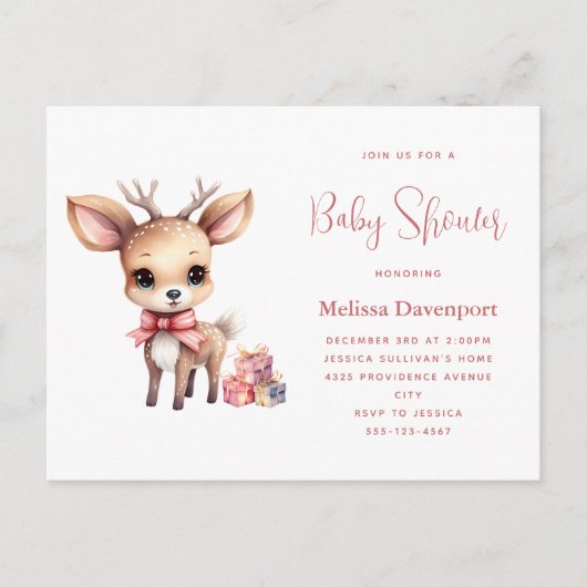 Invitation Carte Postale Bébé mignon cerf avec Baby shower cadeaux (Devant)