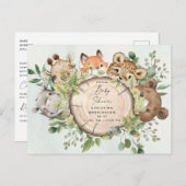 Invitation Carte Postale Bébé mignon en bois Baby shower par courrier élect (Devant / Derrière)