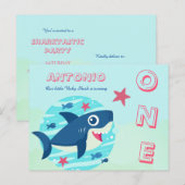 Invitation Carte Postale Bébé requin premier anniversaire mignon sous la me (Devant / Derrière)