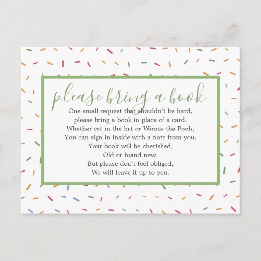 Invitation Carte Postale Bébé Sprinkle Baby shower Livre Insérer (Devant)