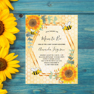 Invitation Carte Postale Bee Baby shower tournesol verdure maman à abeille