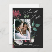 Invitation Carte Postale Belle aquarelle Floral Black Enregistrer la date (Devant / Derrière)