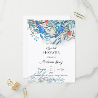 Invitation Carte Postale Belle Aquarelle Oiseaux & Fête des mariées de Foli