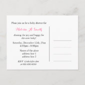 Invitation Carte Postale belle douche bébé papillons roses et coeurs (Dos)