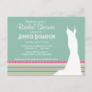 Invitation Carte Postale Belle Monnaie Vert & Bandes Roses