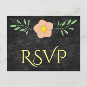 Invitation Carte Postale Belle Pêche Jaune et Vert Floral rsvp
