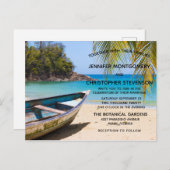 Invitation Carte Postale Belle plage tropicale avec un Mariage en bateau (Devant / Derrière)
