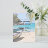 Invitation Carte Postale Belle plage tropicale avec un Mariage en bateau (Debout devant)