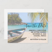 Invitation Carte Postale Belle Plage tropicale Mariage Sauvez la date (Devant / Derrière)