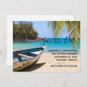 Invitation Carte Postale Belle Plage tropicale Mariage Sauvez la date (Devant / Derrière)
