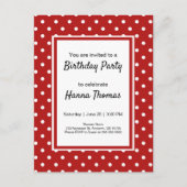 Invitation Carte Postale Belle Polka Blanc Rouge Point Anniversaire (Devant)