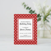 Invitation Carte Postale Belle Polka Blanc Rouge Point Anniversaire (Debout devant)