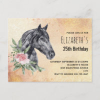 Belle tête de Cheval Noir Aquarelle Anniversaire