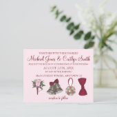 Invitation Carte Postale Bells Bow Bouquet Rose Bouttoniere Mariage (Debout devant)