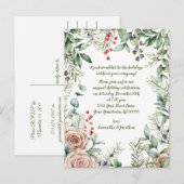 Invitation Carte Postale Berries, Eucalyptus, Pin, Fête de Noël Rose (Devant / Derrière)