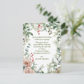 Invitation Carte Postale Berries, Eucalyptus, Pin, Fête de Noël Rose (Debout devant)