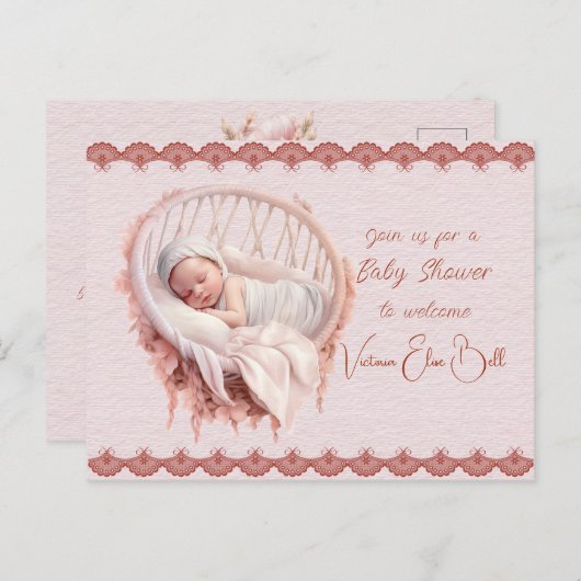 Invitation Carte Postale Bienvenue dans une douche bébé fille (Devant / Derrière)