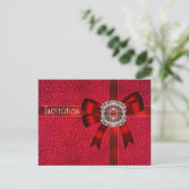 Invitation carte postale Bijou en cuir rouge (Debout devant)