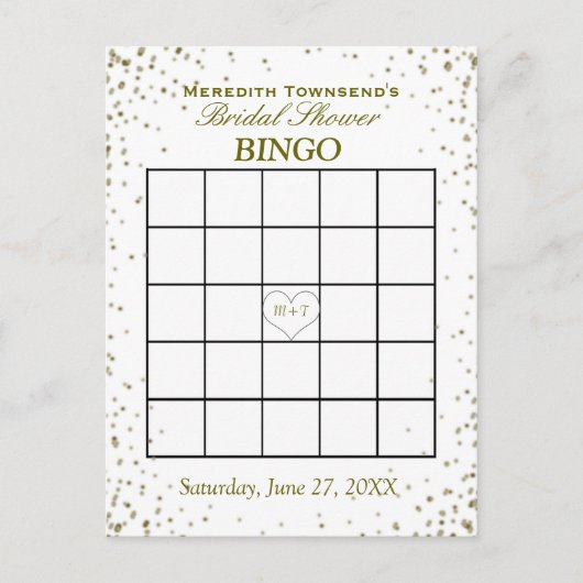 Invitation Carte Postale Bingo Fête des mariées | Confetti d'or (Devant)