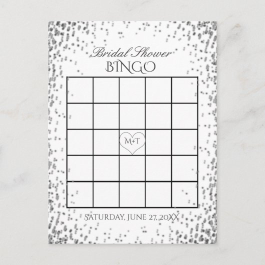 Invitation Carte Postale Bingo Fête des mariées | Confetti en argent (Devant)