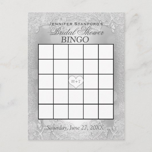 Invitation Carte Postale Bingo Fête des mariées | Elégance argentée (Devant)