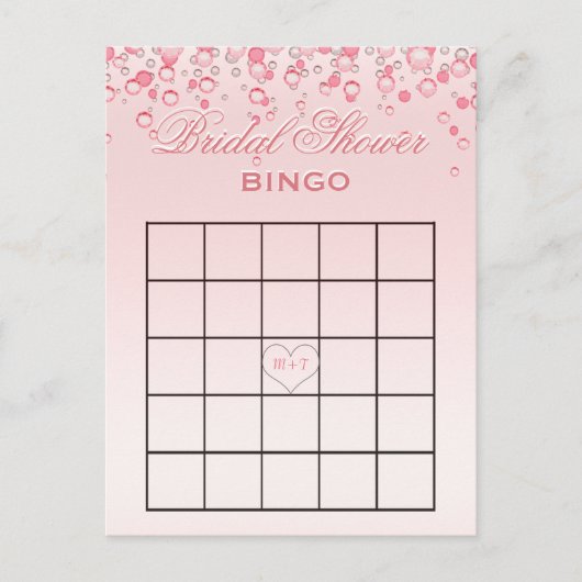 Invitation Carte Postale Bingo Fête des mariées | Rose (Devant)