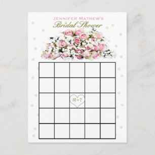 Invitation Carte Postale Bingo Fête des mariées   Roses rose