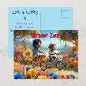 Invitation Carte Postale Birthday on a Bike (Devant / Derrière)