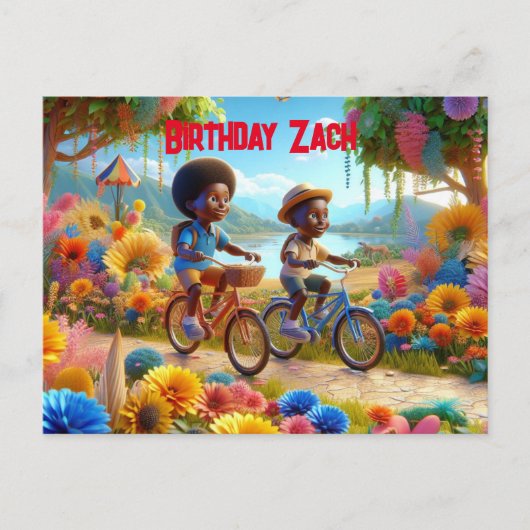 Invitation Carte Postale Birthday on a Bike (Devant)