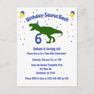 Invitation Carte Postale "Birthday-Saurus" Dinosaure pour enfants fête d'an