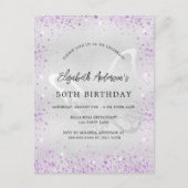 Invitation Carte Postale Birthday silver violet butterfly sparkles (Devant)