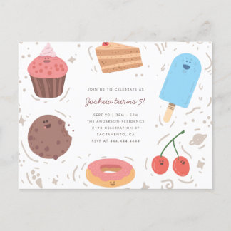Invitation Carte Postale Biscuits Donut & Glace Cream Sweet Kids Anniversai