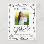 Invitation Carte Postale Black Doodles Graduation Save the Date Photo White (Devant)