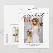 Invitation Carte Postale Black Elegant Calligraphie Photo Graduation (Devant / Derrière)