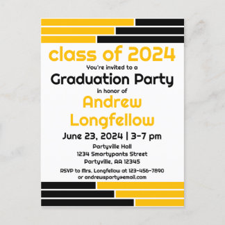 Invitation Carte Postale Black & Gold Bars Graduation Party