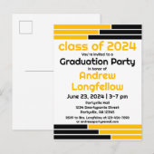 Invitation Carte Postale Black & Gold Bars Graduation Party (Devant / Derrière)