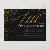 Invitation Carte Postale Black & Gold Confetti Script Surprise Party (Devant)