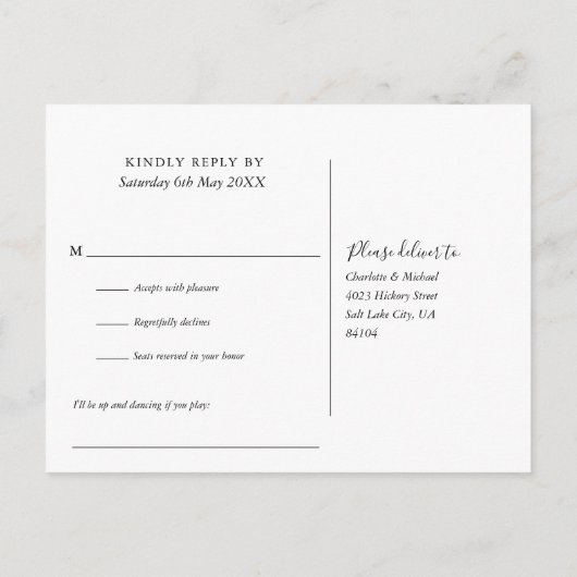 Invitation Carte Postale Black Gold Floral String Lights Song Request RSVP (Dos)