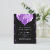 Invitation Carte Postale Black purple balloons birthday (Debout devant)