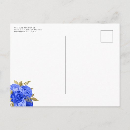 Invitation Carte Postale Black Royal Blue Gold Parties scintillant Floral Q (Dos)
