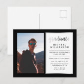 Invitation Carte Postale Black & Silver Graduate Photo Party (Devant / Derrière)