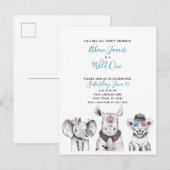 Invitation Carte Postale Black White Blue Wild One Boy's Birthday Party (Devant / Derrière)