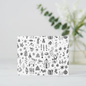 Invitation Carte Postale Black & White Christmas Icons Pattern – Cute  (Debout devant)