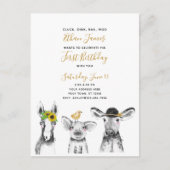 Invitation Carte Postale Black White Jaune Script ferme 1er anniversaire (Devant)