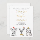 Invitation Carte Postale Black White Jaune Script Woodland fête d'anniversa (Devant / Derrière)