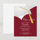 Invitation Carte Postale Blancs Maroon Grad Casquette de la fête de graduat (Devant / Derrière)