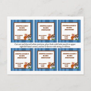 Invitation Carte Postale Bleu All-Star de 6 étiquettes de faveur