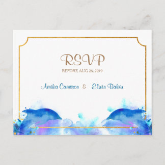 Invitation Carte Postale Bleu Aquarelle Dolphin RSVP Postale